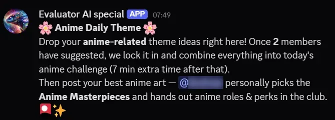 The daily anime theme being announced in the Secret HQ Discord