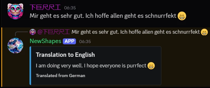 Bot translating a German chat message into English in real time