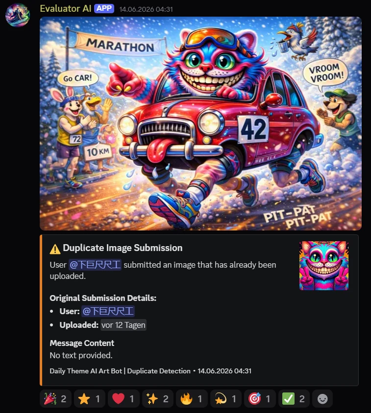 AI bot detecting a duplicate image submission in an art challenge