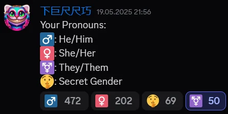 Members choosing pronoun roles with one tap via reactions